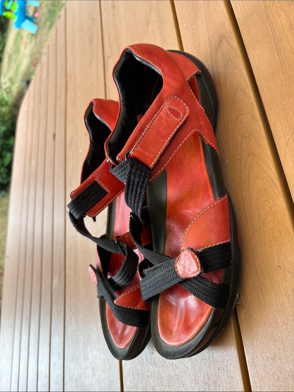 Wolky red leather trekking sandal